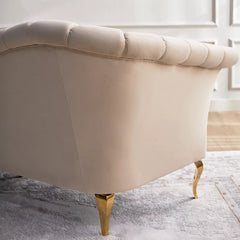 Modern Solid Wood 3 Seater Velvet Sofa- Beige Finish