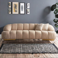 Modern Solid Wood Premium Fabric 4 Seater Sofa - Cream Finish