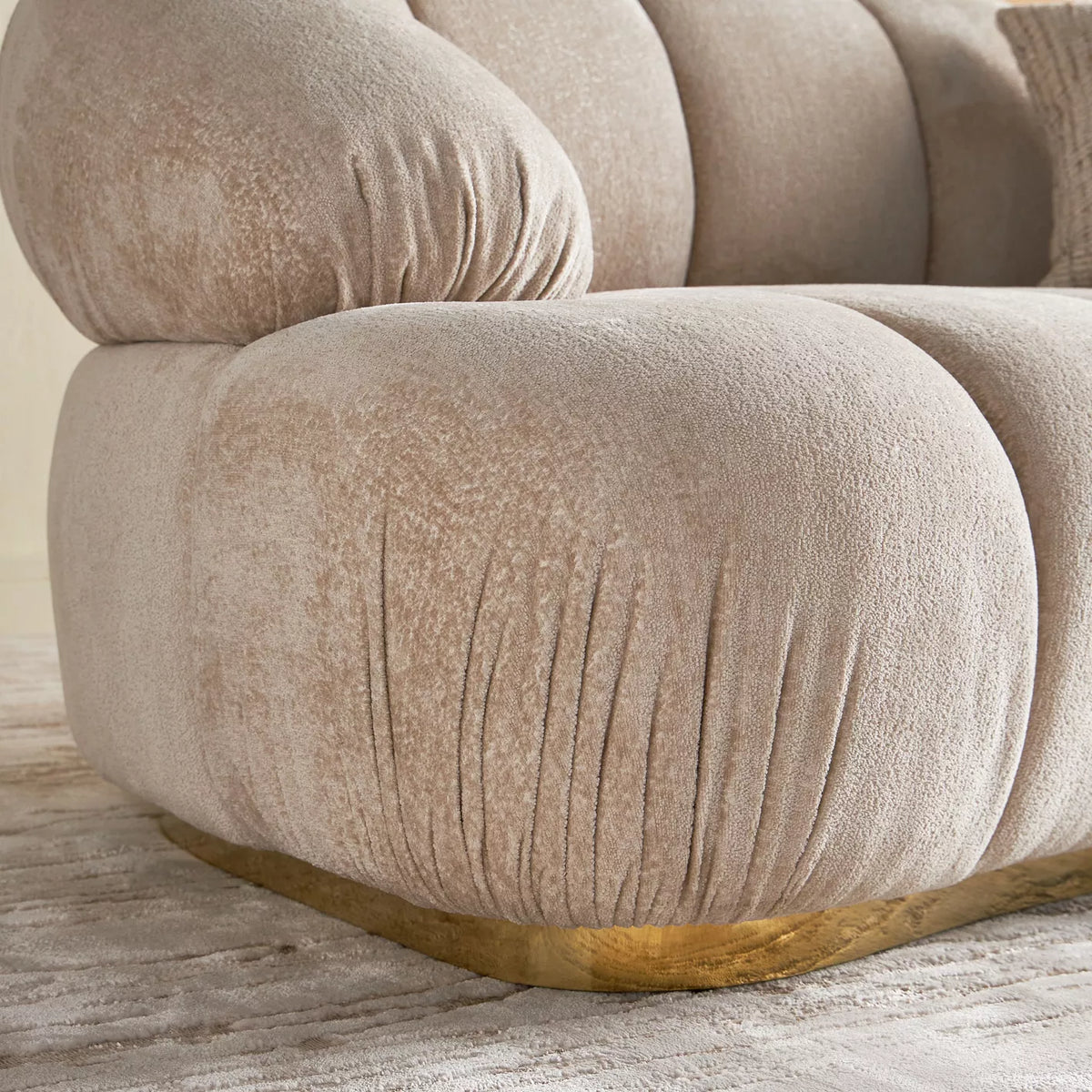 Modern Solid Wood Premium Fabric 4 Seater Sofa - Cream Finish