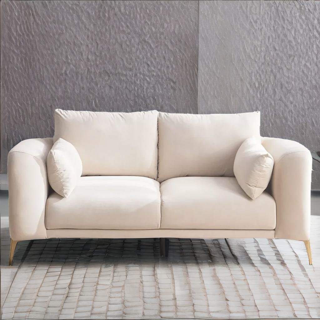 Modern Solid Wood 2 Seater Velvet Sofa - Beige Finish