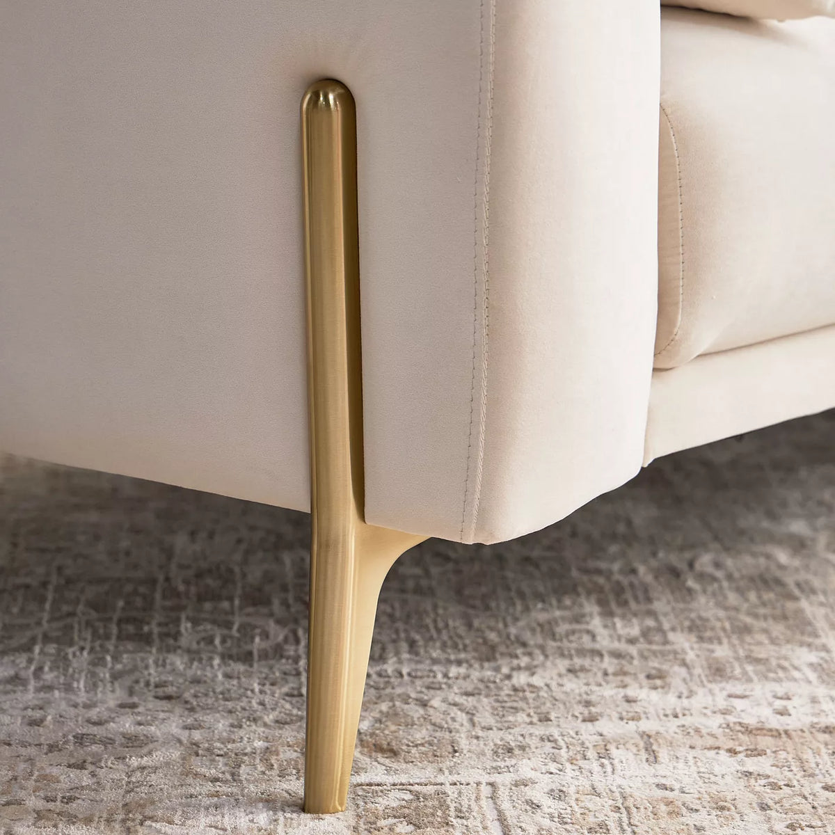 Modern Solid Wood 2 Seater Velvet Sofa - Beige Finish