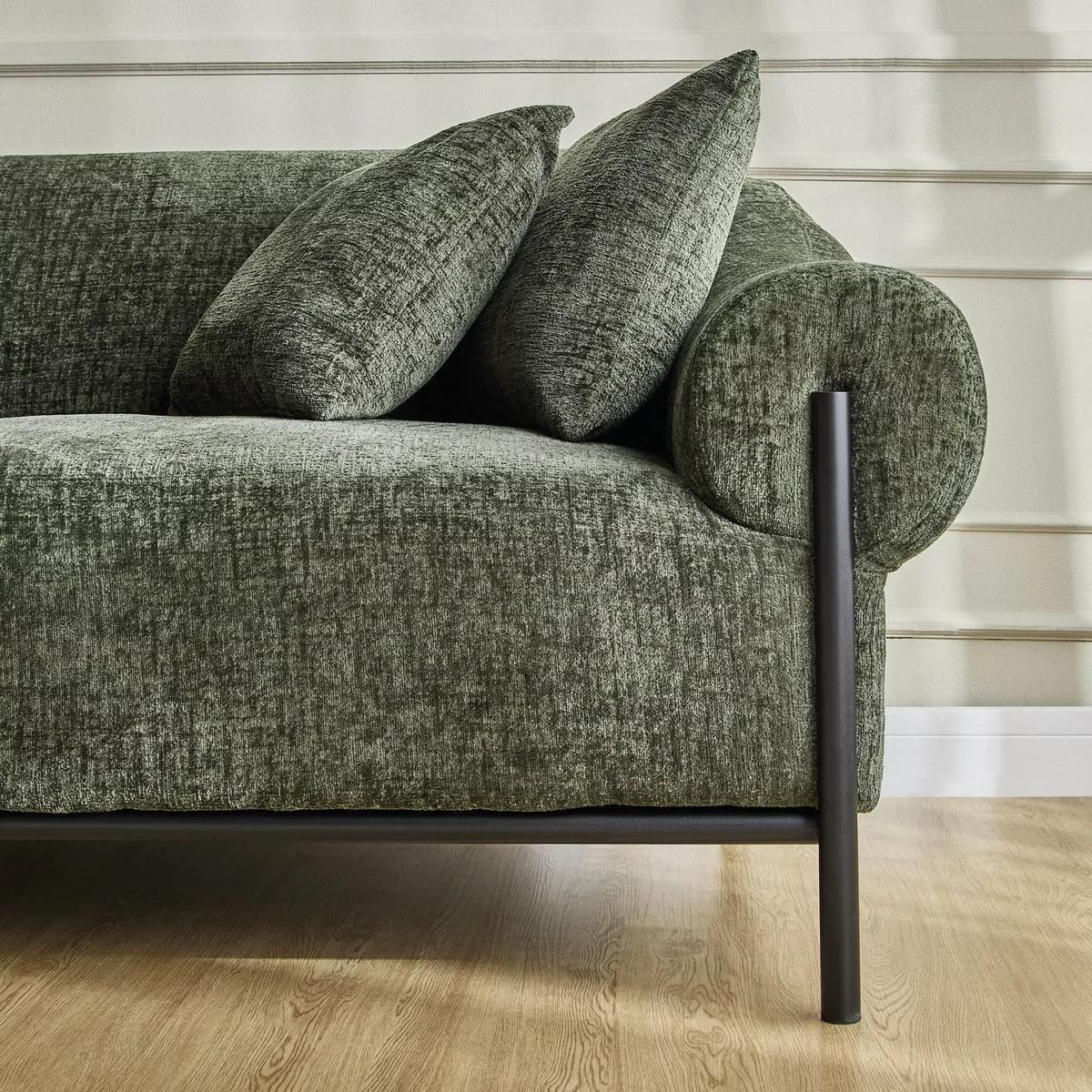 Modern Solid Wood 2 Seater Velvet Sofa - Green Finish
