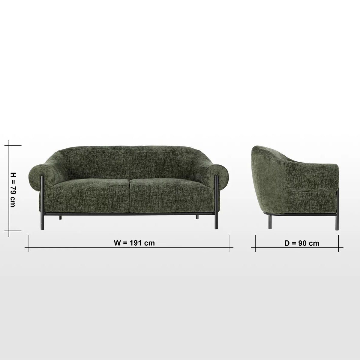 Modern Solid Wood 2 Seater Velvet Sofa - Green Finish