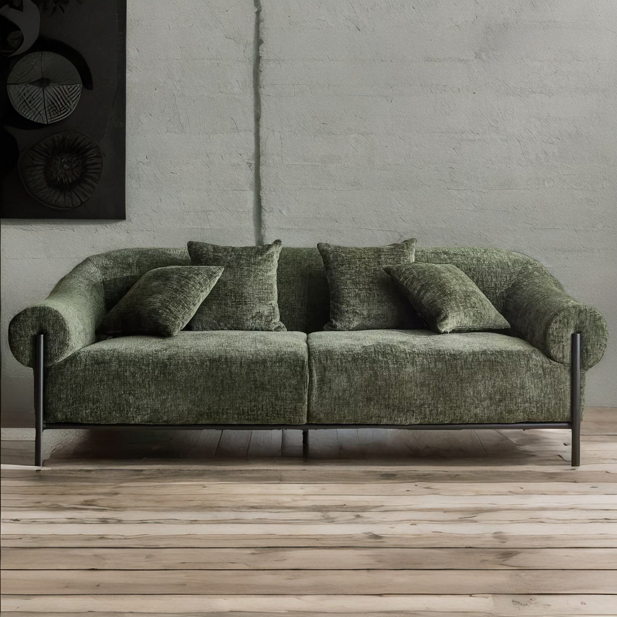 Premium Solid Wood 3 Seater Fabric Sofa - Green Finish