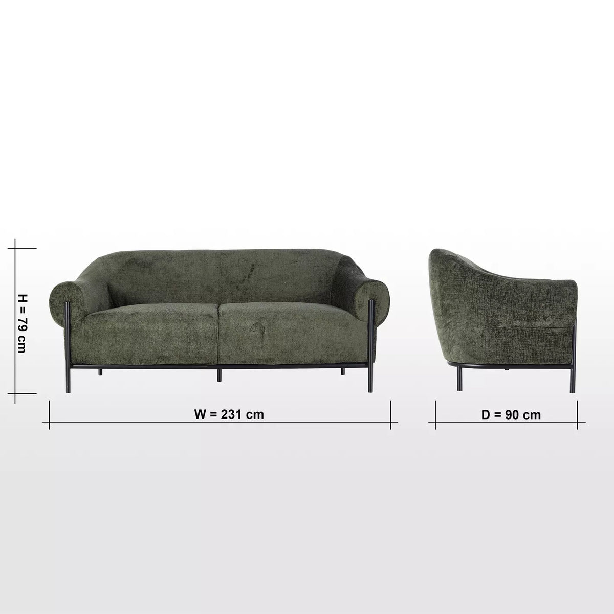 Premium Solid Wood 3 Seater Fabric Sofa - Green Finish