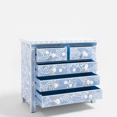 Blue Toki Bone Inlay Chest of 5 Drawers