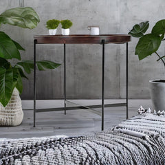 Sheesham Solid Wood Round Metal End Table