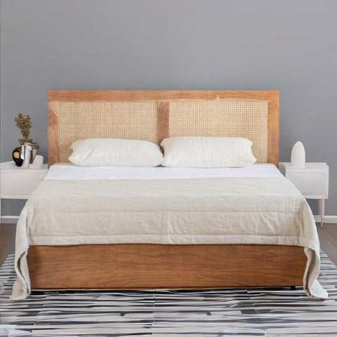 Classic Timeless Rattan Solid Wood Bed In Natural Finish - All Sizes