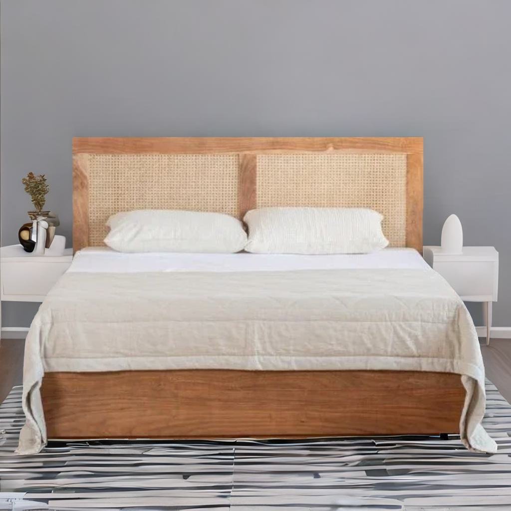 Classic Timeless Rattan Solid Wood Bed In Natural Finish - All Sizes
