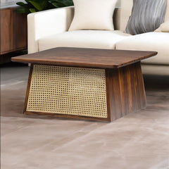 Classic Rattan Sheesham Solid Wood Walnut Finish Coffee Table
