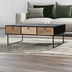 Classic Rattan Sheesham Solid Wood Black Finish Coffee Table