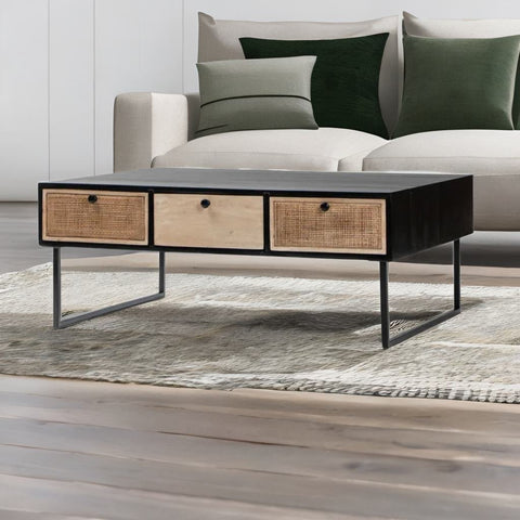 Classic Rattan Sheesham Solid Wood Black Finish Coffee Table