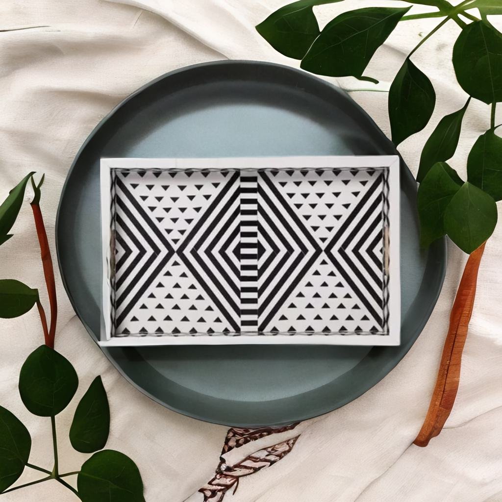 Bone Inlay Rectangle Platter - Geometric Pattern