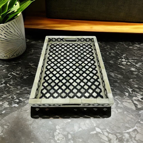 Bone Inlay Rectangle Serving Plate - Moroccan Pattern