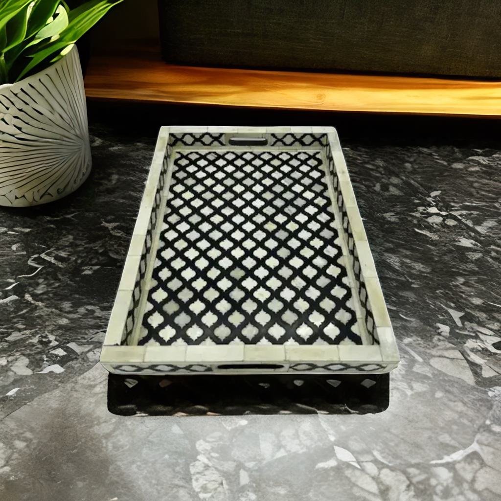 Bone Inlay Rectangle Serving Plate - Moroccan Pattern