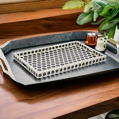Bone Inlay Black Serving Tray - Hexagonal Pattern