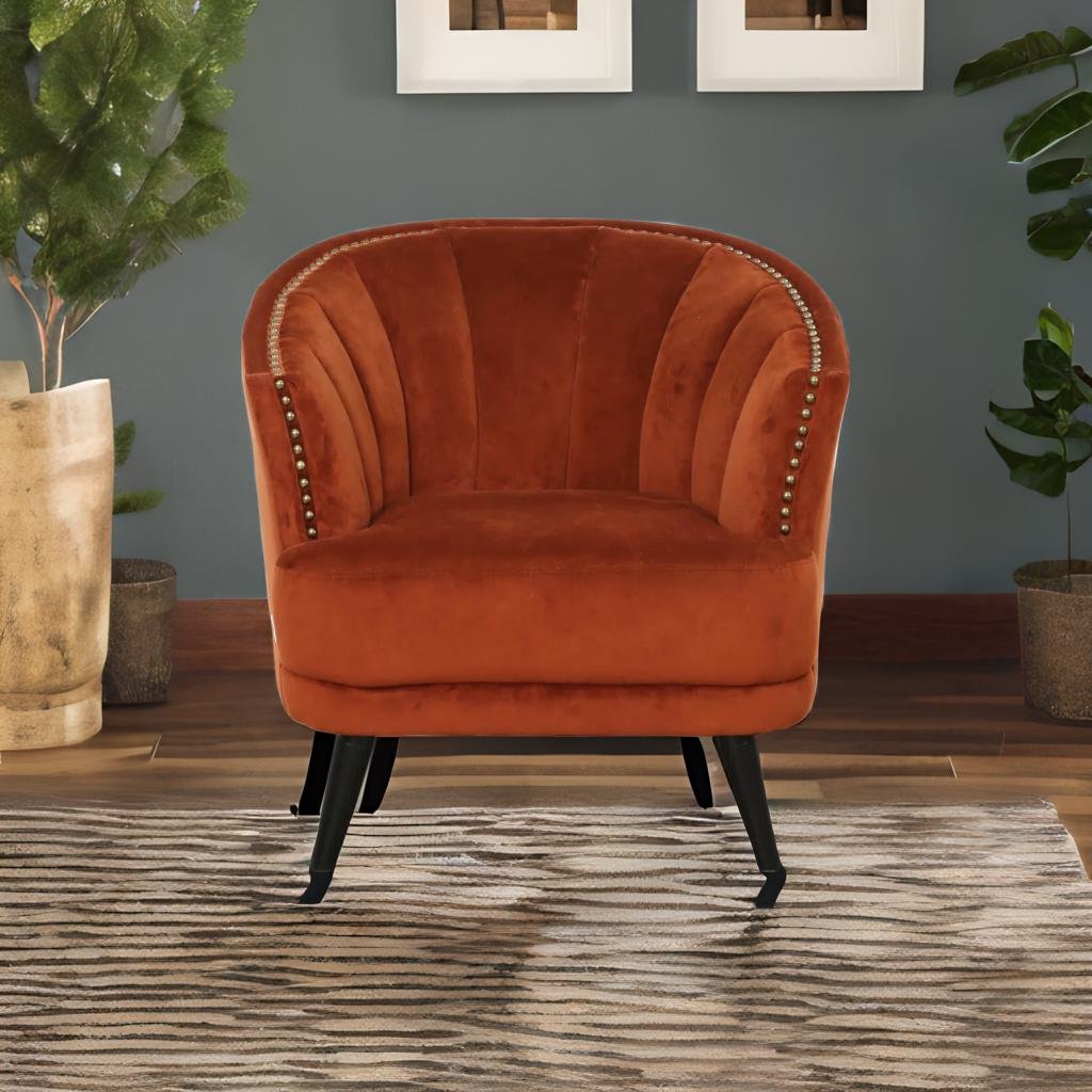Elizabeth Premium Velvet Fabric Rust Brown Colour Barrel Chair