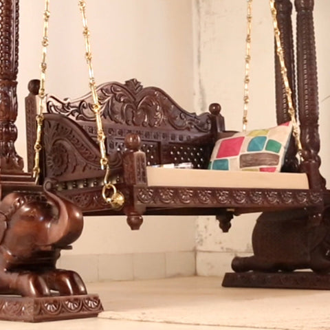 Rajasthani Solid Wood Walnut finish 2 Seater Swing Chair