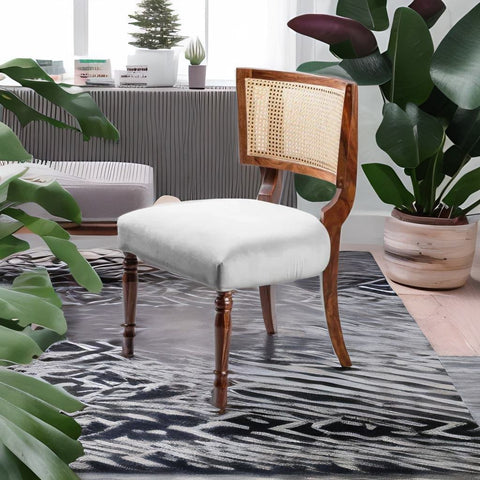 Classic Rattan Sheesham Solid Wood and Fabric Dining Chair