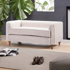 Classic Sheesham Solid Wood and Fabric White 2 Seater Fabric Sofa