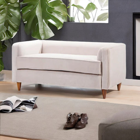 Classic Sheesham Solid Wood and Fabric White 2 Seater Fabric Sofa