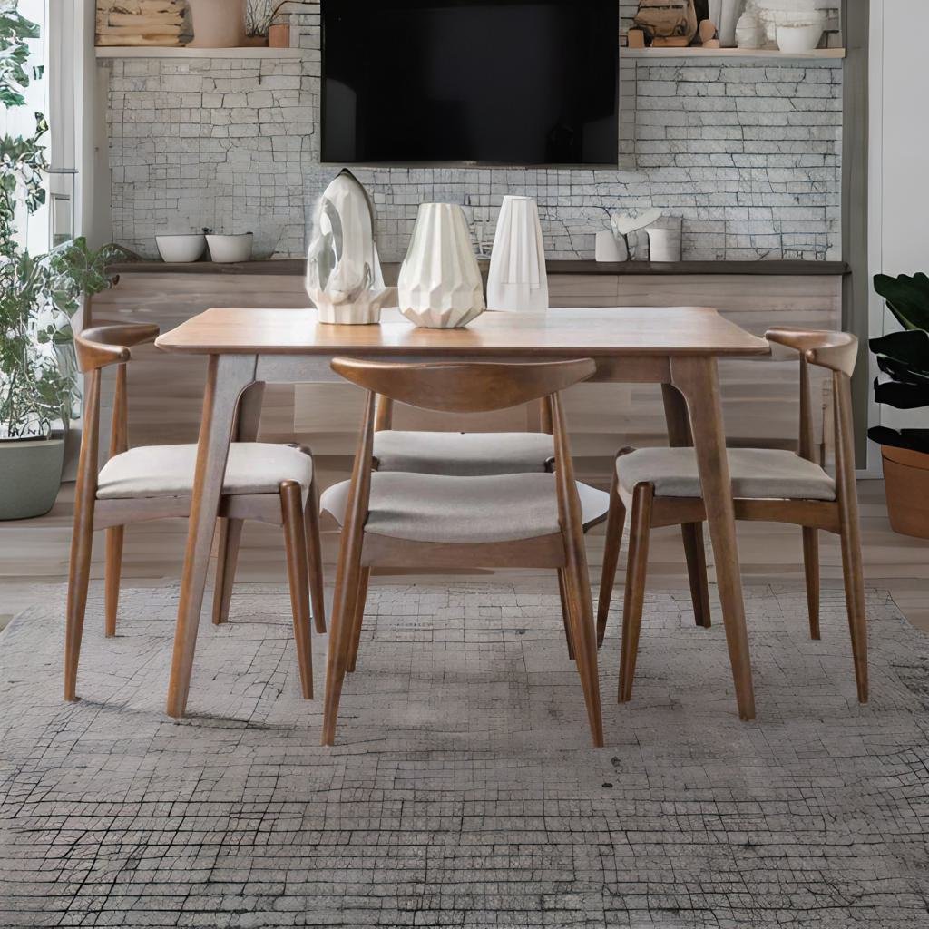 Rich Solid Teakwood 4 Seater Dining Table With Cushioned Chairs