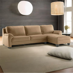 Modern Solid Wood Leatherette Sectional Sofa in Brown