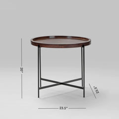 Sheesham Solid Wood Round Metal End Table