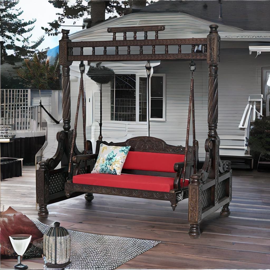 Classic  Solid Wood Walnut finish 2 Seater Swing Chair