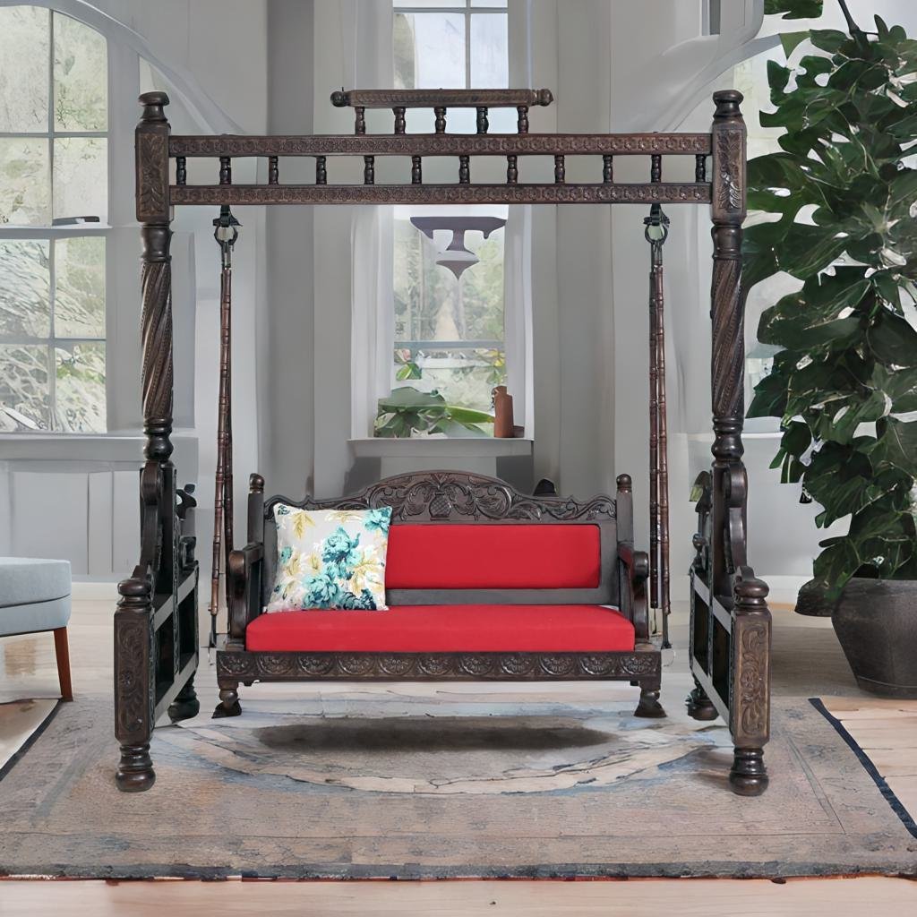 Classic  Solid Wood Walnut finish 2 Seater Swing Chair