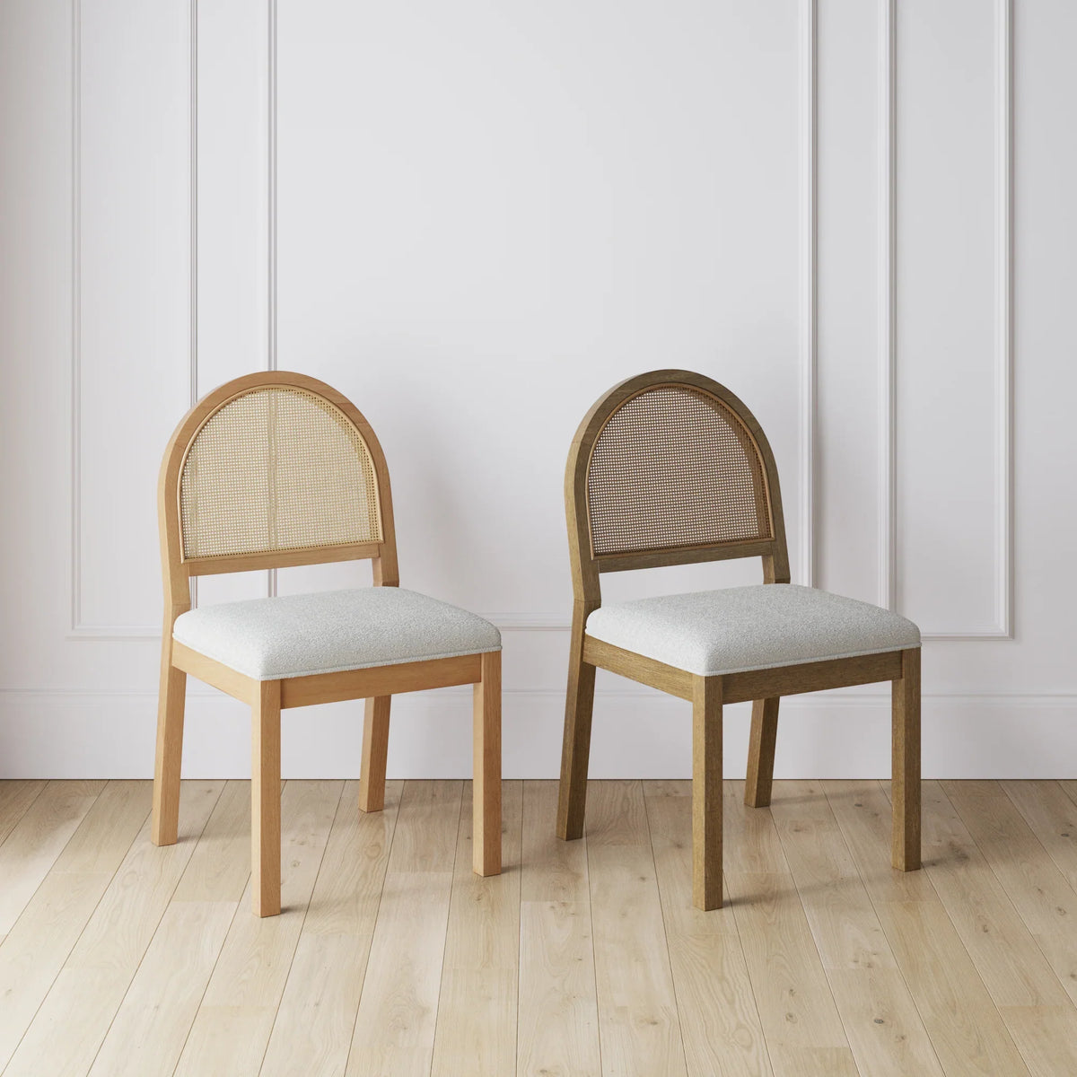 Mariko Rattan Solid Wood Dining Table Set Boucle Chairs- 4 Seater, 6 Seater - All Sizes