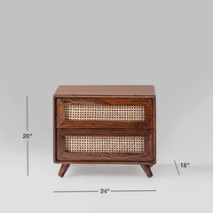 Classic Rattan Sheesham Solid Wood Brown Finish Bedside Table