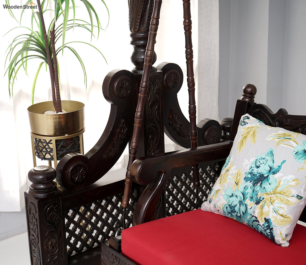 Classic  Solid Wood Walnut finish 2 Seater Swing Chair