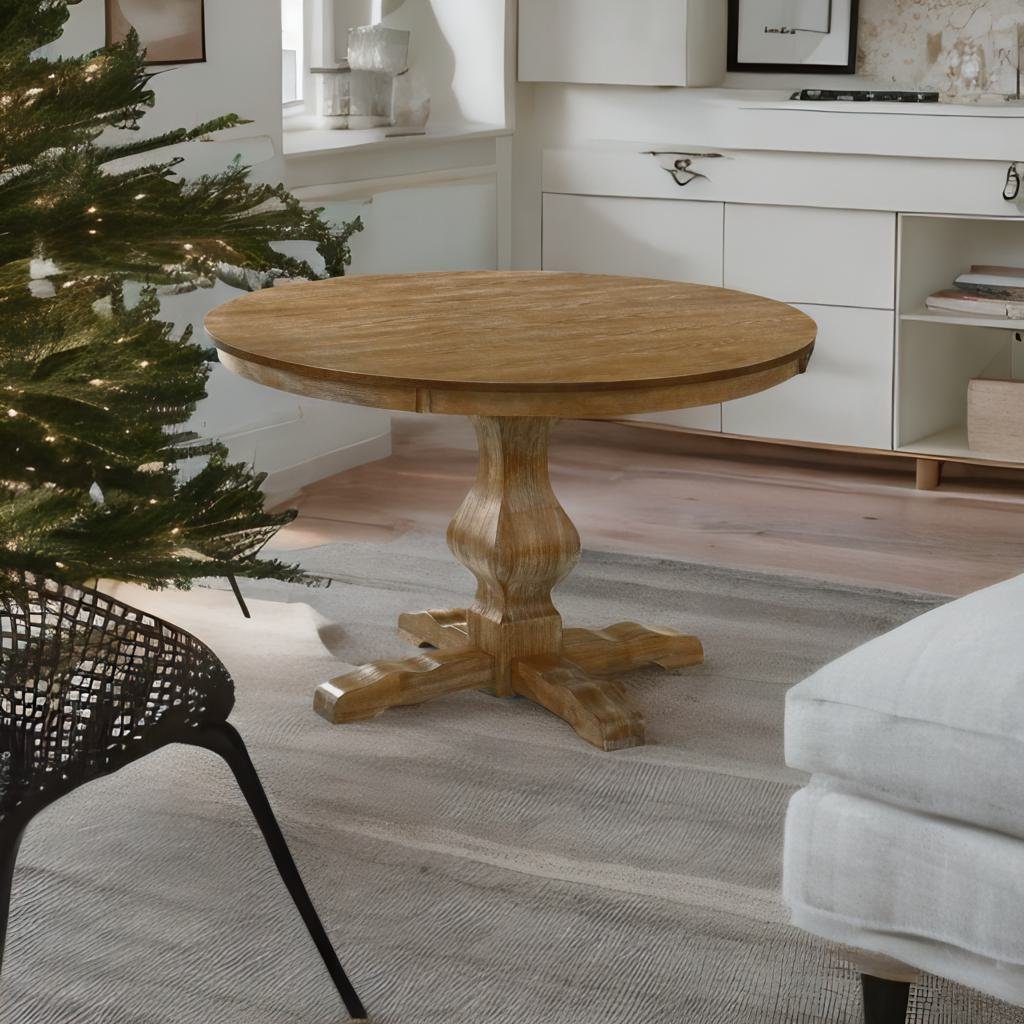 Antalya Modern Solid Mango Wood 4 Seater Round Dining Set With Cushioned Chairs