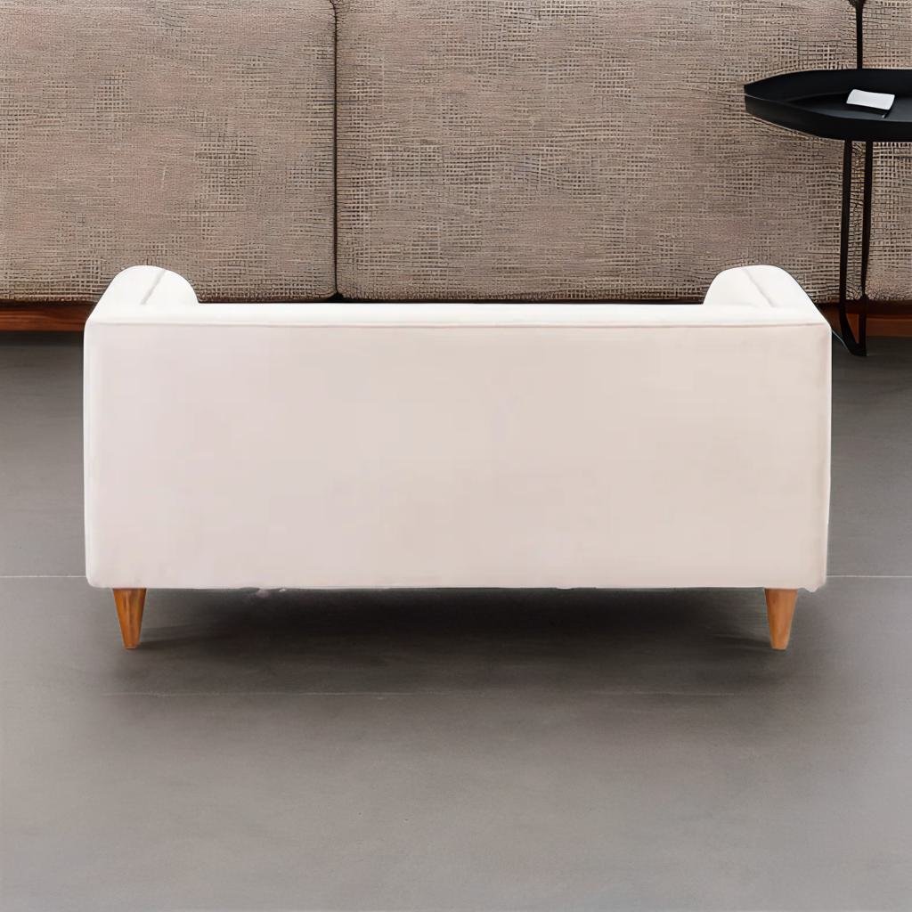 Classic Sheesham Solid Wood and Fabric White 2 Seater Fabric Sofa