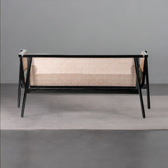 Classic Rattan Sheesham Solid Wood and Fabric Teal 3 Seater Fabric Sofa