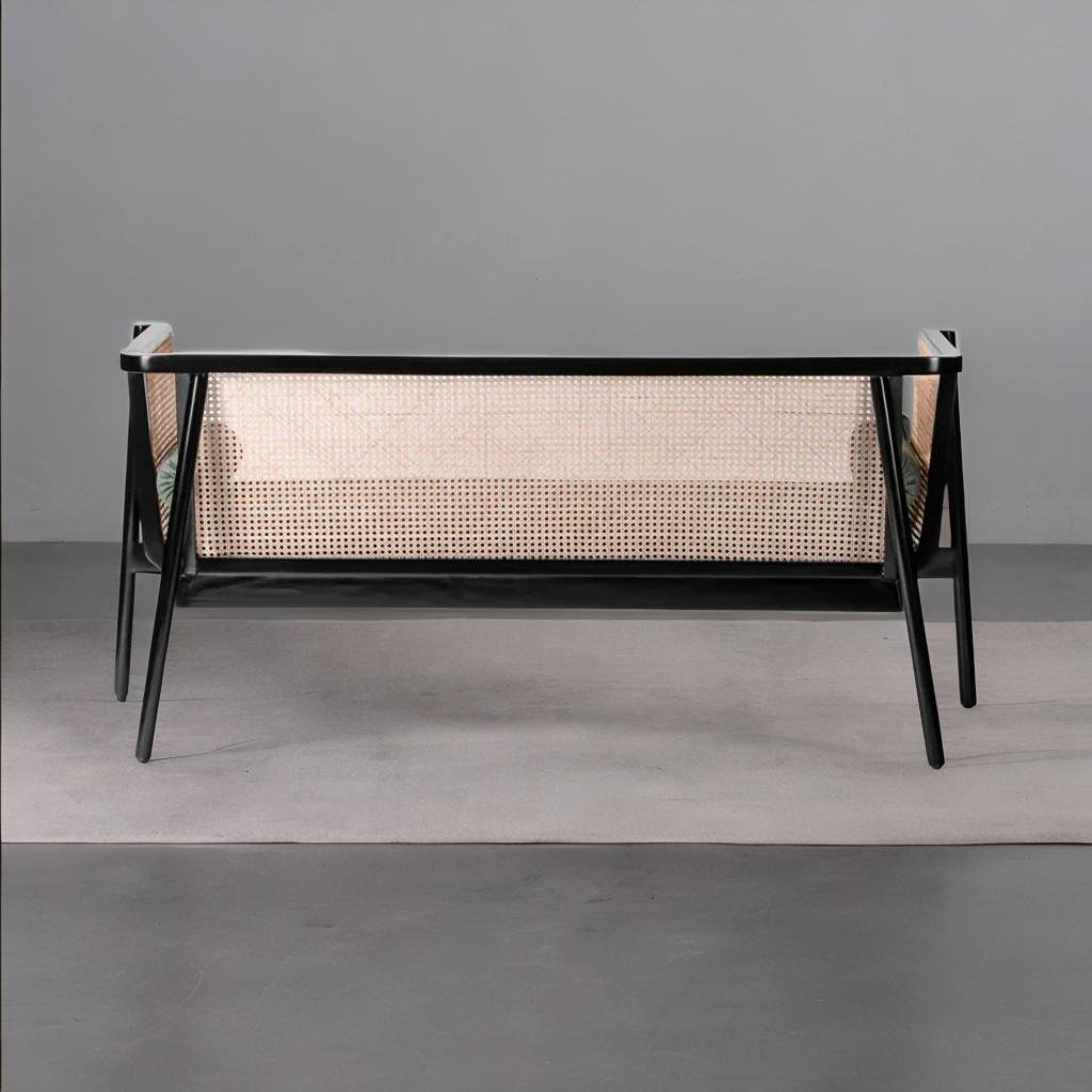 Classic Rattan Sheesham Solid Wood and Fabric Teal 3 Seater Fabric Sofa