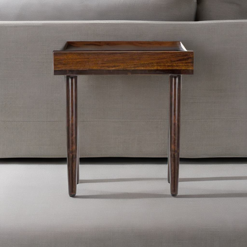 Classic Sheesham Wood End Table - Brown Finish