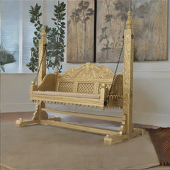 Modern Mango Solid Wood Gold Finish 2 Seater Swing Chair