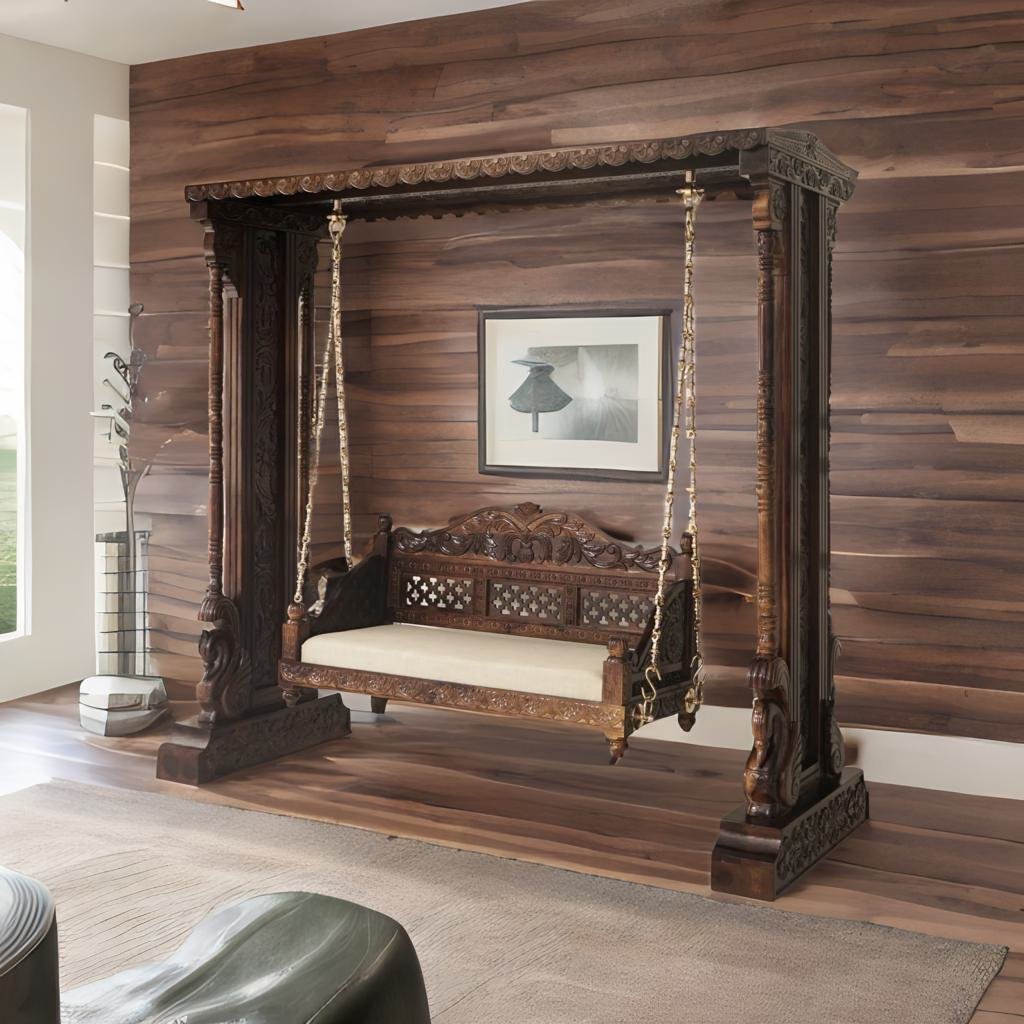 Classic  Solid Wood Walnut finish 2 Seater Swing Chair