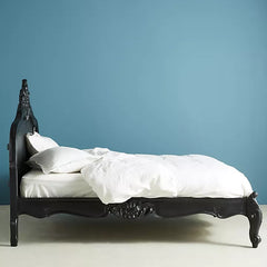 Colonial Solid Wood Carved Bed in Black Finish