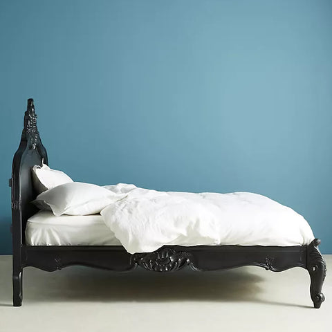 Colonial Solid Wood Carved Bed in Black Finish