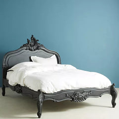 Colonial Solid Wood Carved Bed in Black Finish