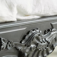 Colonial Solid Wood Carved Bed in Black Finish