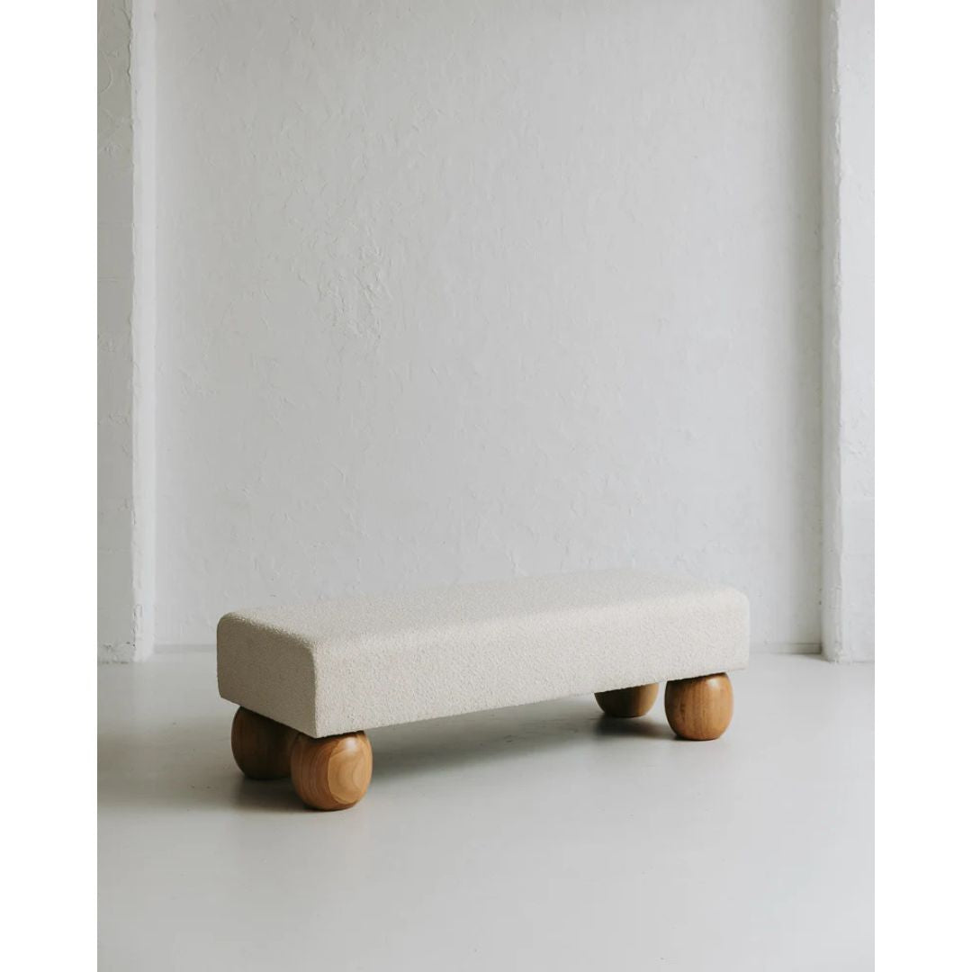 Kids White Bouclé Bench Seat