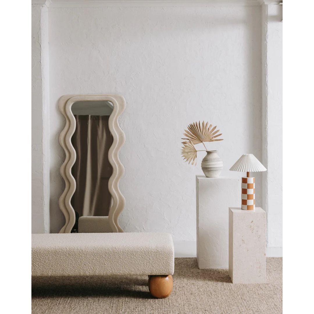 Kids White Bouclé Bench Seat