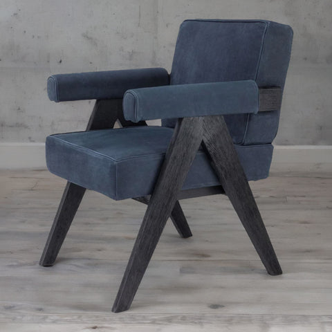 Modern Solid Wood Velvet Arm Chair With Arm Rest