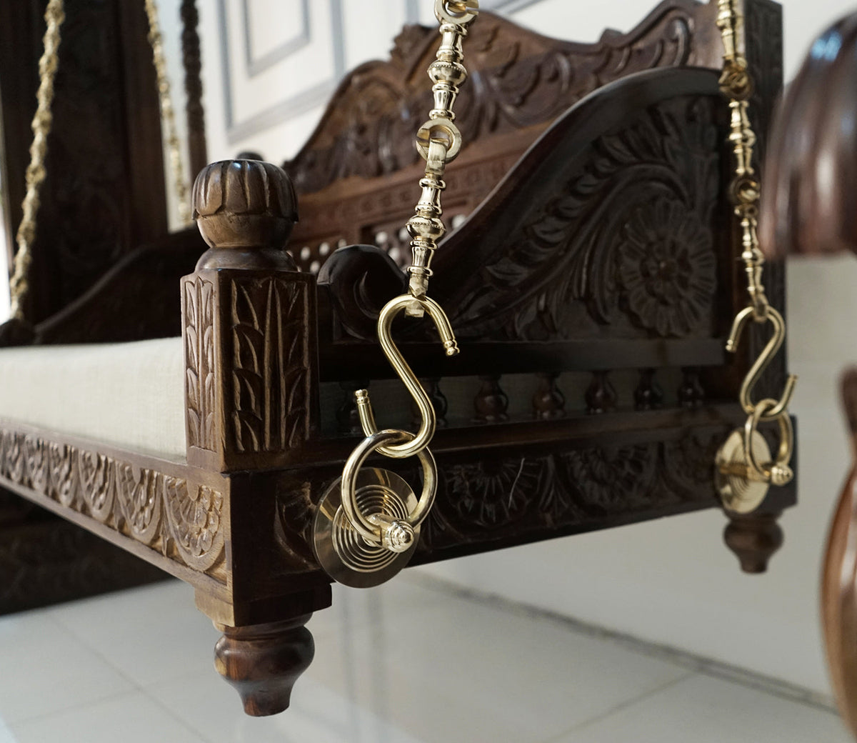 Classic  Solid Wood Walnut finish 2 Seater Swing Chair