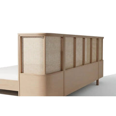 Rio Classic Solid Wood Rattan Bed With Attached Side Table In Natural Finish -All sizes