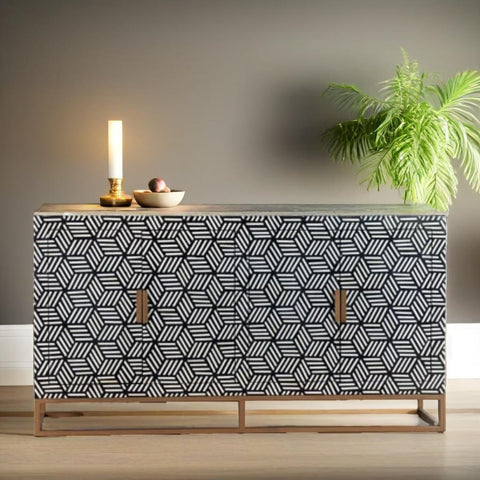 Bone Inlay Geometric Sideboard in Black & White